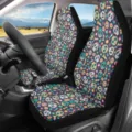 Universal car seat covers with colorful Halloween skull and flower print for auto interior decor - Halloween Skull Print Style (CZT-029) / One Size