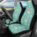 Universal car seat covers with cute pastel dessert cartoon print, front seat protector for all seasons. - Turquoise Dessert Pattern (CZT-055)