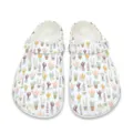 Weiße Gartenschuhe mit botanischem Topfpflanzen-Alloverprint, atmungsaktive Freizeitschuhe. - 35 / Frischer Botanischer Topfpflanzendruck-Stil (DDX-141) / Weiß