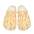 Bequeme Gartenclogs mit botanischem Allover-Druck, stilvolle und atmungsaktive Freizeitschuhe. - 35 / Orangefarbener Pflanzenblatt-Druck-Stil (DDX-149) / Weiß