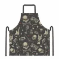 Retro Rock Totenkopf Druck Küchenschürze, Halloween Party Kochschürze mit verstellbarem Band. - Rockinstrumente Totenkopf Stil (DKWQ-041)