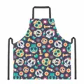 Erwachsene Küche Schürze Polyester digitaler Druck Tag der Toten Totenkopf Muster - Mehrfarbiger Zuckerschädel Blumen Stil (DKWQ-026)