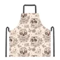 Küchenschürze mit Totenkopf Blumenmuster, bequemer Stoff, unisex Koch- und Backzubehör. - Exquisites Totenkopf Blumen Beige Stil (DKWQ-002)