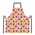 Halloween kitchen apron with cute skull pumpkin and ghost pattern for baking cooking. - Light Orange Festive Pattern Style (DKWQ-023)