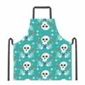 Halloween skull print apron with adjustable black neck straps for cooking, baking and serving. - Floral Skull Print (DKWQ-032)