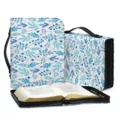 Bible bag with blue botanical leaf pattern, multifunctional PU leather book cover with handle. - SJB-119 / M