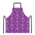 Lila Totenkopf Küchenschürze mit schwarzen Bändern, stilvolles Gothic Kochzubehör für Damen und Herren. - Blumen Allover-Druck Lila Stil (DKWQ-003)
