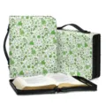 Große Kapazität Blumen Bibel Tasche Hülle mit Griff Reißverschluss für Kirche Alltag. - M / Grüne Pflanze Floral (SJB-105)