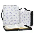 Weisse PU Leder Bibel Tasche mit blauem botanischen Blätter Muster und praktischem Griff. - Blaue Pflanzen (SJB-101) / M