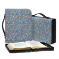 Blumen Bibel Hülle Tasche mit Griff große Kapazität multifunktionaler Buch Organizer Halter - M / Blau-Grau Floral (SJB-106)