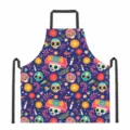Colorful Halloween Day of the Dead Sugar Skull Print Kitchen Cooking Bib Apron Adult - Sugar Skull Print (DKWQ-035)