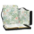 Blumen Bibel-Abdeckung Hülle mit Griff, große Kapazität multifunktionale Tasche. - M / Eleganter Pflanzen-Floral (SJB-107)