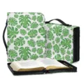 Monstera leaf pattern Bible cover bag with handle and zipper, multi-functional PU organizer. - SJB-122 / M