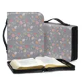 Gepblümte Bibel-Abdeckung Tasche Große Kapazität Mehrzweck-Tragetasche mit Griff Reißverschluss - Graues Blumenmuster (SJB-108)