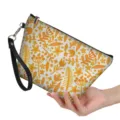 Cute botanical print cosmetic bag with wrist strap, lightweight zipper pouch for women. - 21.5*14.5*6.5cm / Yellow Botanical Floral Style (hzb-144)