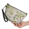 Frische botanische modische Kosmetiktasche, tragbare Make-up-Tasche für Frauen im Alltag. - Grüne Blätter Aquarell Stil (hzb-109)