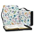 Portable floral book carrying case with secure zipper and handle for daily storage use. - M / White Watercolor Floral (SJB-111)