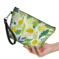 Portable women cosmetic bag zipper clutch purse with fresh green tropical leaves plant pattern - 21.5*14.5*6.5cm / Fresh Botanical Print Style (hzb-145)