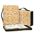 Portable floral book cover case with handle and zipper closure, stylish large storage bag. - M / Orange Yellow Floral (SJB-112)