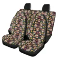Fundas de asiento de coche universales delanteras con diseño de calavera floral. - Estilo de patrón de calavera colorida del día de los muertos (5-CZT-012)