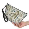 Stylish botanical print cosmetic bag with wrist strap, portable zipper pouch for women. - 21.5*14.5*6.5cm / Off-White Botanical Floral Style (hzb-142)