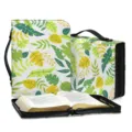 Botanical leaf print book cover case with handle and zipper closure for storage and travel. - Green Leaves (SJB-113)