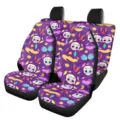 Totenkopf Print Auto Sitzbezüge Set, lila Polyester Autositz Schutzhüllen Zubehör - Lila Tag der Toten Schädel Stil (5-CZT-036)