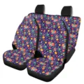 Auto Vordersitzbezüge Set mit Totenkopf und bunten Blumen, Tag der Toten Autozubehör de - L47,5*B49,5*H79,5cm / Dunkelblau Totenkopf Blumen Stil (5-CZT-041)