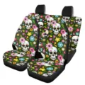 Universelle Autositzbezüge Set mit stilvollem Totenkopf und Blumen Muster Auto Zubehör Innenausstattung - Dunkelgrüner Reicher Blumiger Totenkopf Stil (5-CZT-018)