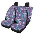 Universelle autositzbezüge set mit süßem totenkopf und goth motiv, vordersitz schoner - Lila Lustiger Totenkopf Herz Stil (5-CZT-017)
