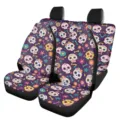 Car seat covers front and rear set universal fit colorful skull floral print auto interior - Five-Piece Set / Deep Purple Day Of The Dead Skull Floral (5-CZT-029)