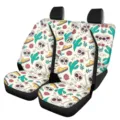 Universal front car seat covers with colorful Mexican sugar skull and cactus print design - Sombrero Skull Style (5-CZT-010) / Black White Colorful Printed