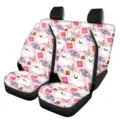 Cute pink cartoon ghost car seat covers front pair, kawaii universal fit automotive interior protectors. - Cute Ghost Bat Print Style (5-CZT-115)