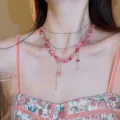 Pink sweet glass beaded crystal necklace luxury light choker fresh versatile jewelry women. - 19# Necklace