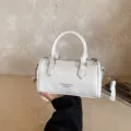 Stylish white barrel shoulder bag PU leather retro top-handle crossbody handbag for women - No Pendant / White