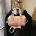 Pink patent leather cylinder bag, retro stylish handbag and crossbody bag for women summer fashion. - No Pendant / Pink