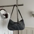 Stylish distressed grey shoulder bag for women, trendy underarm bag with cute beaded bow. - With Pendant / Black