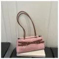 Pink contrast belt denim shoulder bag, stylish underarm handbag for women and girls daily wear. - Contrast Pink