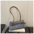 Sweet contrast belt denim shoulder bag for women, stylish underarm handbag, spring new casual. - Contrast Blue