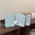 Light blue quilted laptop sleeve cloud pattern ipad pouch with fluffy heart pendant soft cute bag - L / Blue