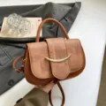 Retro casual brown shoulder bag with chic metal decoration, stylish commuter handbag for women. - Brown