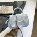 Bolso cuadrado retro casual con hebilla de metal, elegante y minimalista bolso de mujer para el trabajo diario. - Azul