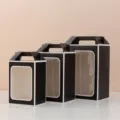 Set of black portable paper gift boxes with transparent window in three distinct sizes - 25*18*13 / Black With White Border