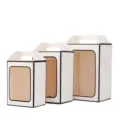 Set of three white paper gift boxes with clear windows and handles in small medium large sizes - White Black Frame
