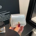 Trendy silver metallic crocodile pattern mini shoulder bag with chain strap for women! - Silver