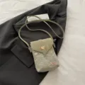 Piccola borsa a tracolla per telefono con ricamo floreale, leggera borsa giornaliera. - Verde