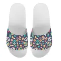 Bequeme Sommer Pantoletten mit stylischem Totenkopf Blumenmuster ideal für zu Hause. - 35 / Dunkelblau Totenkopf-Druck (YZTW-033)