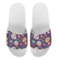 Sommer flache Hausschuhe für Damen und Herren, stilvoller Totenkopf Blumen Druck, Alltag. - 35 / Lila Bedruckt (YZTW-035)
