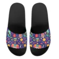 Bequeme schwarze Badeschlappen mit buntem Totenkopf Blumen Muster fuer den Sommer - 35 / Totenkopf-Blumendruck (YZTB-029)