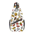 Borsa a tracolla casual sportiva all'aperto con stampa di cibo a cartoni animati vista principale - Stampa Cibo Cartoon (XB-067) / Bianco